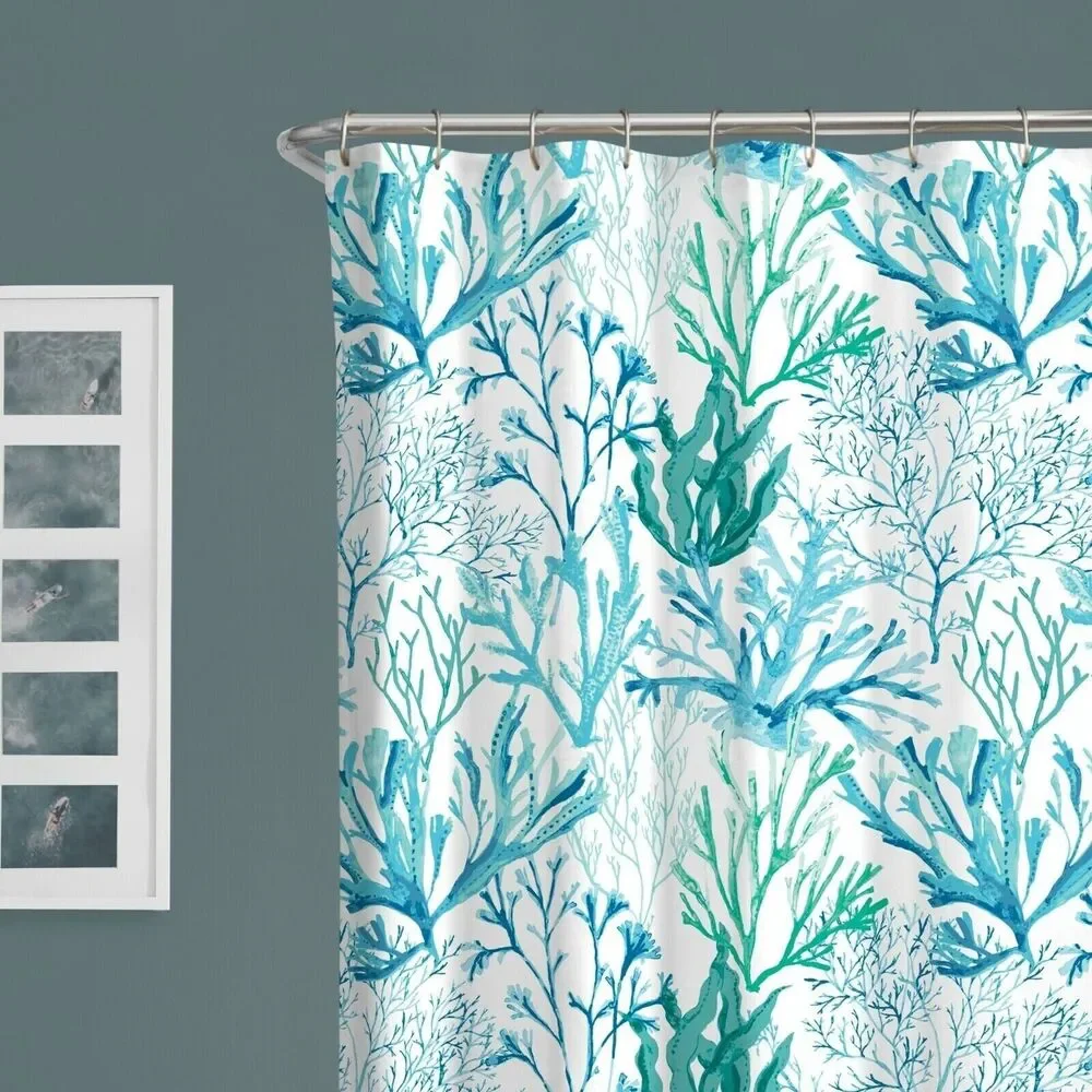 Zenna Coral Dream Shower Curtain Blue Green White Polyester 70 x 72-in Bath Gift